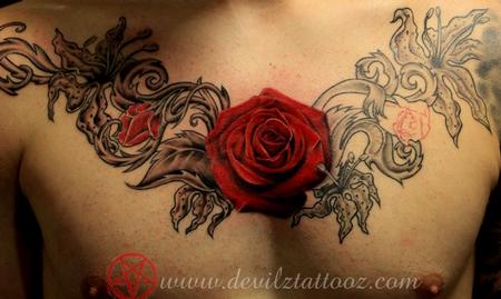 Tattoos - Rose tattoo chestpiece - 74984